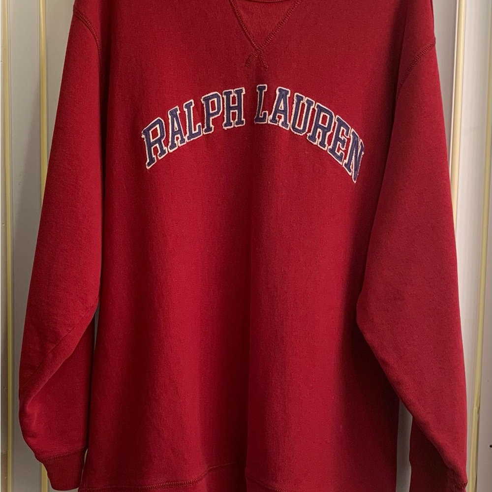 Ralph Lauren Blue Label Red Crewneck Sweater with Navy & White Logo